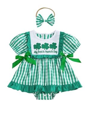 St. Patrick's Day Onesie Dress with Headband